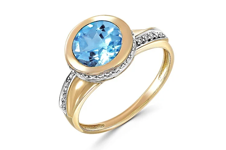 Кольцо из жёлтого золота с топазом swiss и 36 фианитами