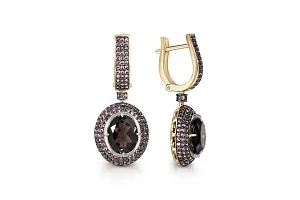 Серьги из жёлтого золота с 2 раухтопазами и 290 фианитами