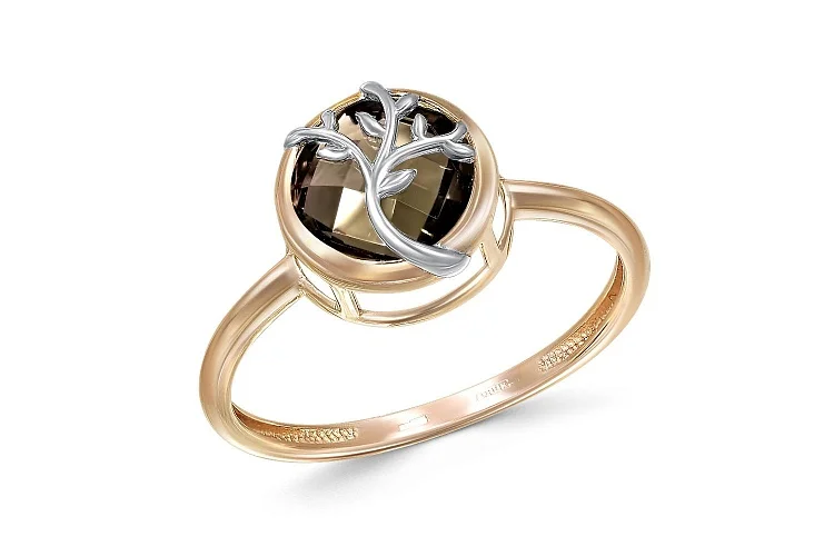 Кольцо Веточка из красного золота с раухтопазом