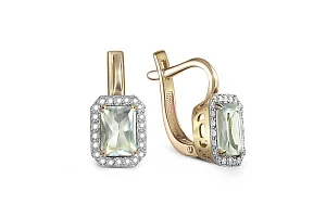 Серьги из жёлтого золота с 2 аметистами и 44 фианитами