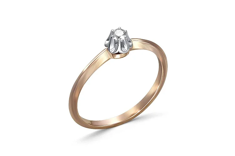 Кольцо помолвочное из красного золота с бриллиантом