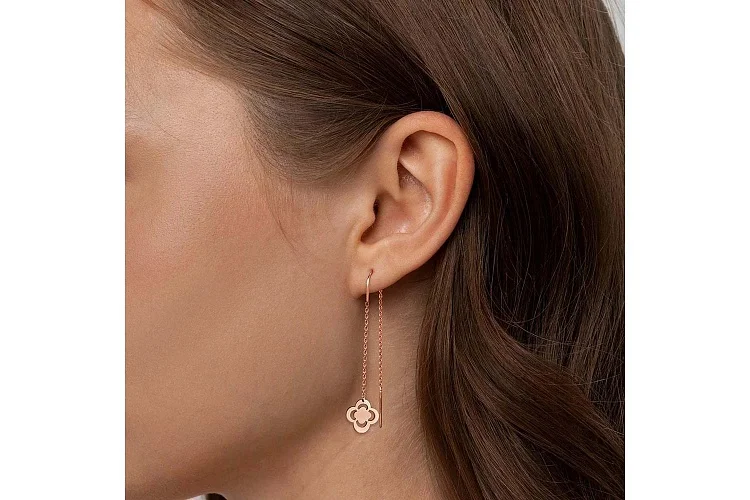 Серьги-продёвки Клевер из красного золота без вставок