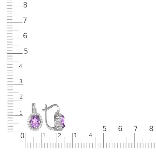 Серьги из белого золота с 2 аметистами и 36 фианитами