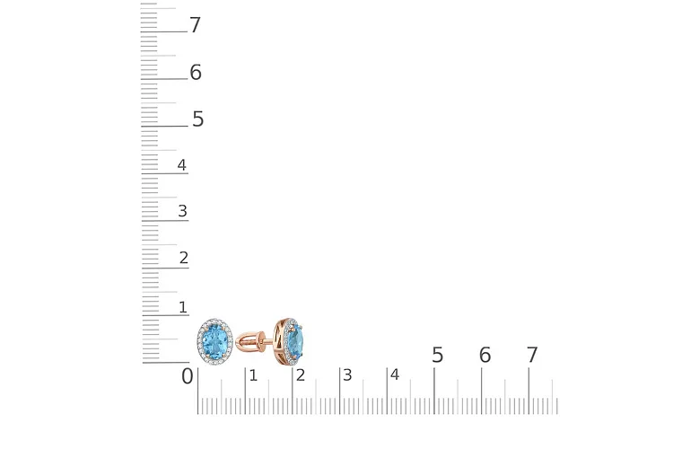 Серьги-пусеты из красного золота с 2 топазами swiss и 44 фианитами