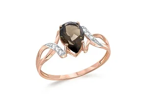 Кольцо из красного золота с раухтопазом и 6 фианитами