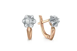 Серьги Цветы из красного золота с 2 фианитами