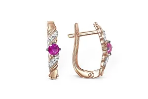 Серьги из красного золота с 2 рубинами и 12 бриллиантами