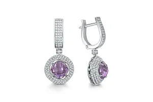 Серьги из белого золота с 2 аметистами и 290 бриллиантами