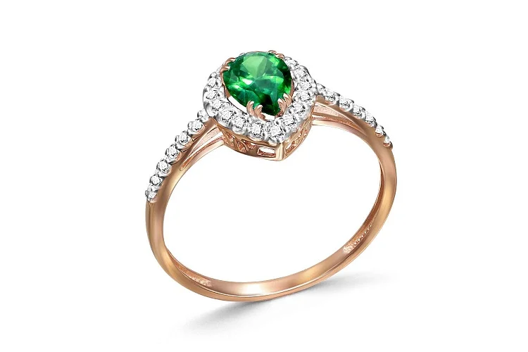 Кольцо из красного золота с изумрудом и 29 бриллиантами