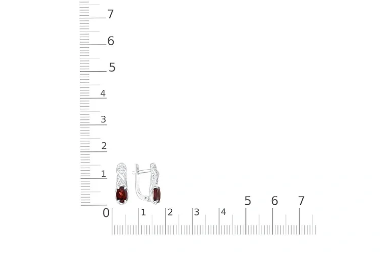 Серьги из белого золота с 2 гранатами и 14 фианитами