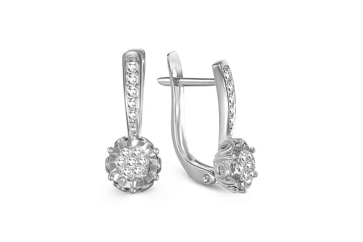 Серьги Цветы из белого золота с 24 бриллиантами