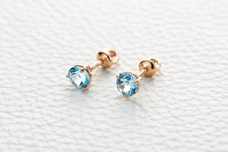 Серьги-пусеты из красного золота с 2 топазами sky