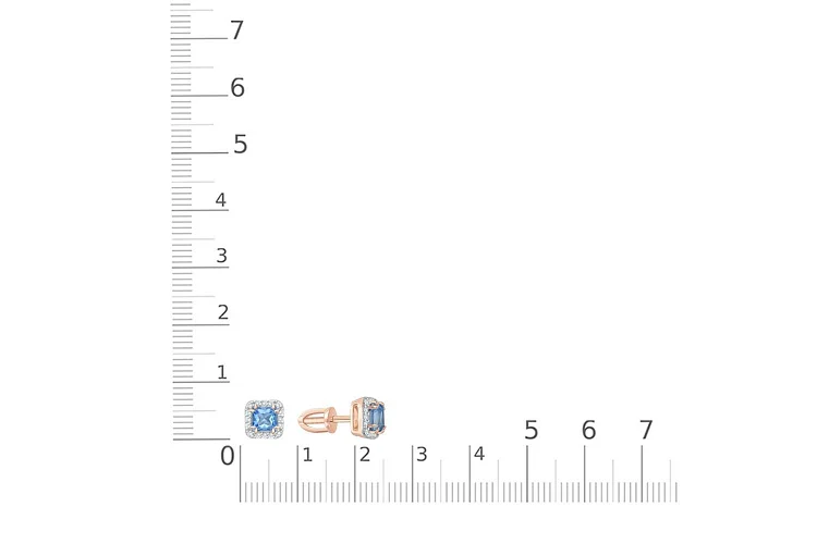 Серьги-пусеты Квадраты из красного золота с 2 топазами swiss и 32 фианитами
