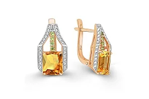 Серьги из жёлтого золота с 2 цитринами и 56 фианитами