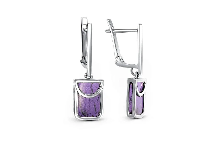 Серьги из белого золота с 2 чароитами