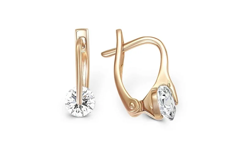 Серьги из красного золота с 2 фианитами