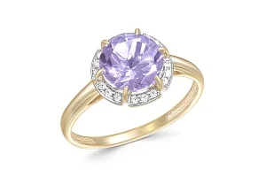 Кольцо из красного золота с аметистом и 18 фианитами