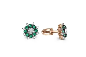 Серьги-пусеты из красного золота с 16 изумрудами и 18 бриллиантами
