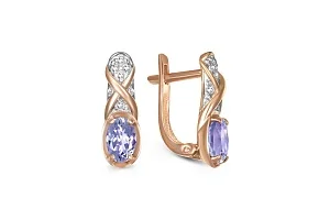Серьги из красного золота с 2 танзанитами и 14 фианитами