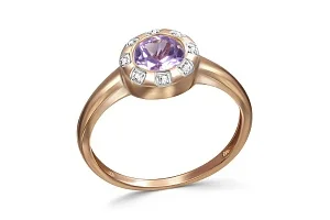 Кольцо из красного золота с аметистом и 8 фианитами