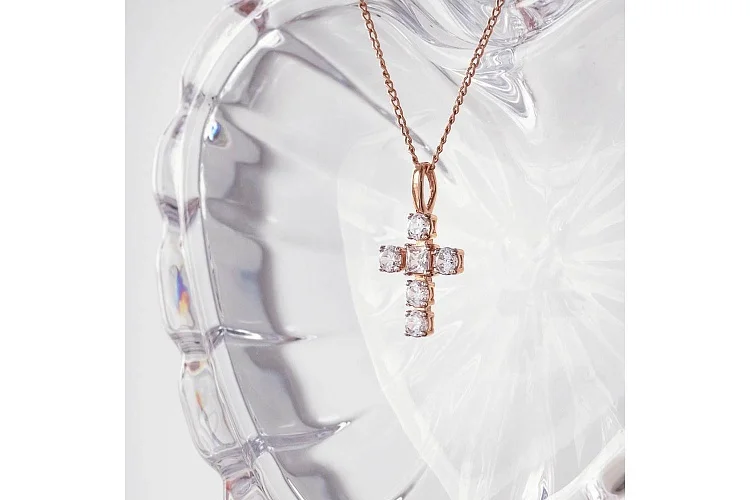 Крест из красного золота с 6 фианитами