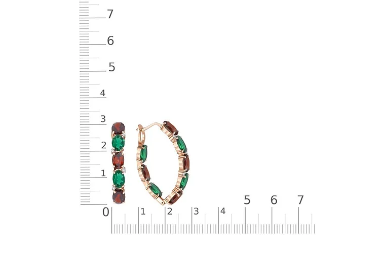 Серьги из красного золота с гранатами, изумрудами и фианитами