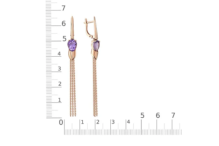 Серьги из красного золота с 2 аметистами