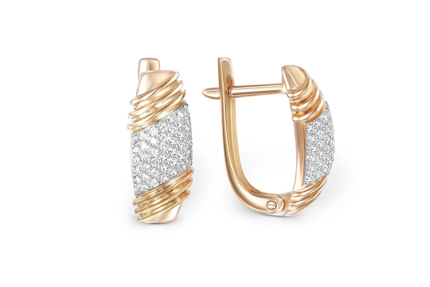 Серьги из красного золота с 84 фианитами