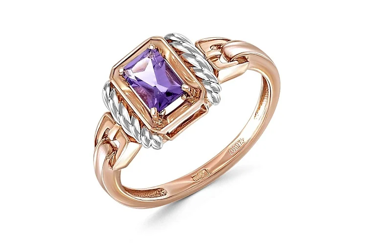 Кольцо из красного золота с аметистом