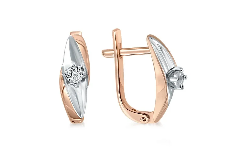 Серьги из красного золота с 2 бриллиантами