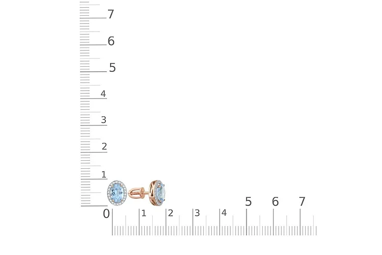 Серьги-пусеты из красного золота с 2 топазами sky и 44 фианитами