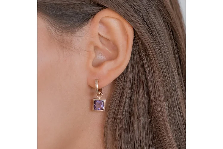 Серьги-трансформеры из красного золота с 2 аметистами