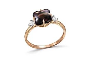 Кольцо из красного золота с раухтопазом и 2 фианитами