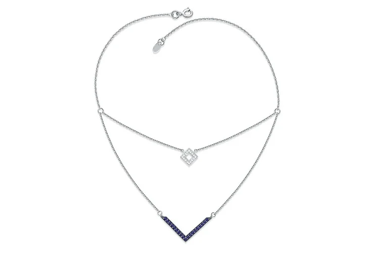 Колье Квадрат из белого золота с 19 сапфирами и 16 бриллиантами