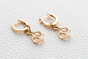 Серьги из красного золота с 2 фианитами