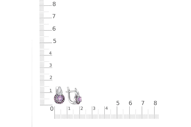 Серьги из белого золота с 2 аметистами и 26 фианитами