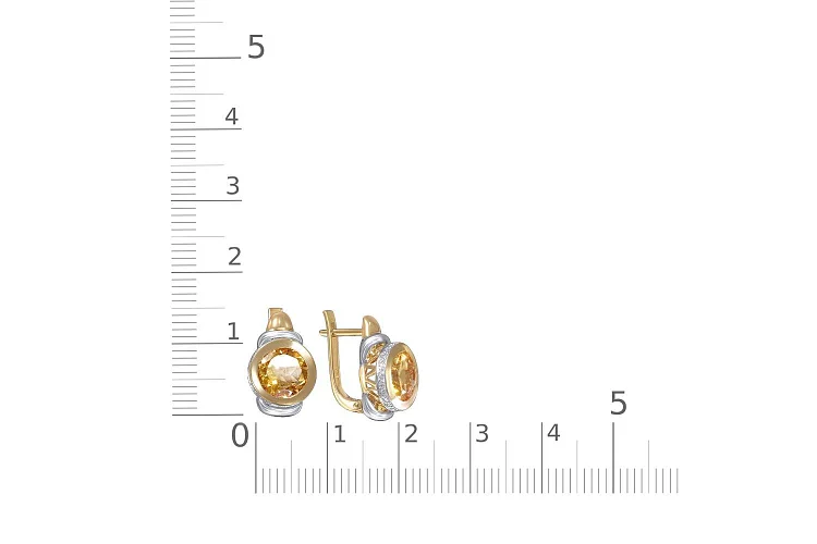 Серьги из жёлтого золота с 2 цитринами и 52 фианитами
