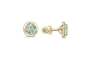 Серьги-пусеты из жёлтого золота с 2 аметистами