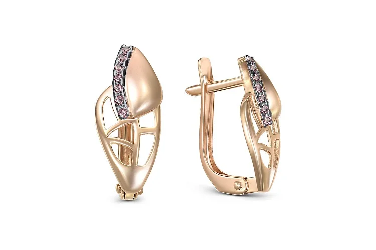 Серьги из красного золота с 14 фианитами