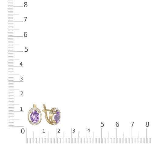 Серьги из жёлтого золота с 2 аметистами и 20 фианитами