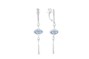 Серьги из белого золота с 2 топазами sky и 38 фианитами