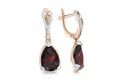 Серьги из красного золота с 2 гранатами и 64 фианитами