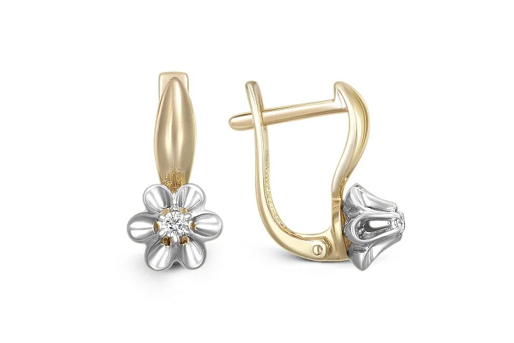 Серьги Цветы из жёлтого золота с 2 бриллиантами