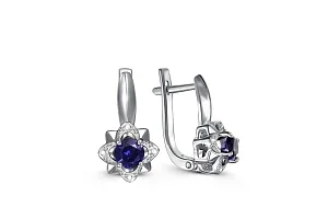 Серьги Цветы из белого золота с 2 корундами и 8 бриллиантами