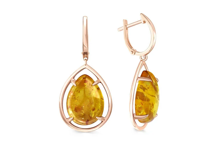 Серьги из красного золота с янтарём