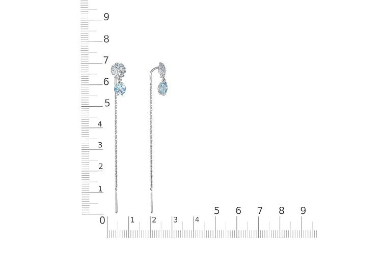 Серьги-продёвки из белого золота с 2 топазами sky и 20 фианитами