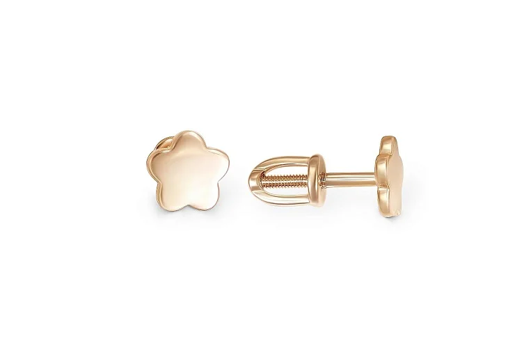 Серьги-пусеты Цветы из красного золота без вставок