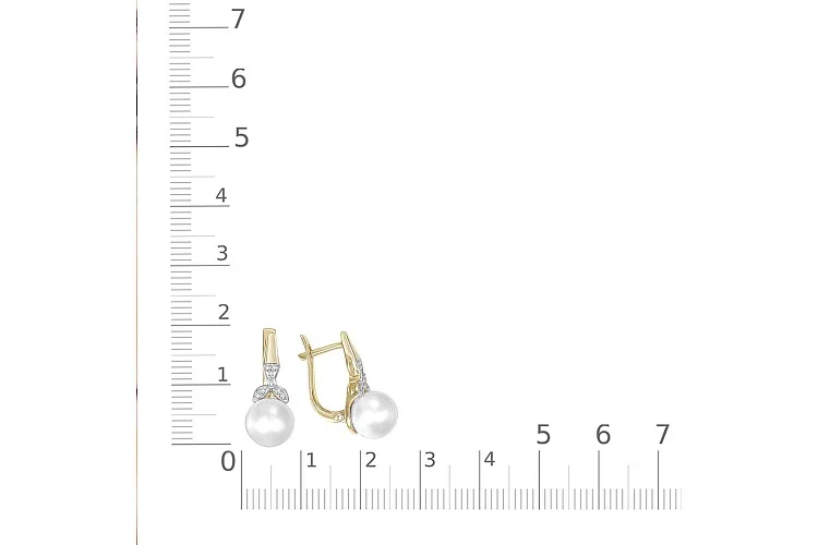 Серьги из жёлтого золота с 2 жемчужинами и 16 бриллиантами