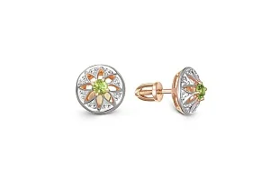 Серьги-пусеты Цветы из красного золота с 2 хризолитами и 16 фианитами