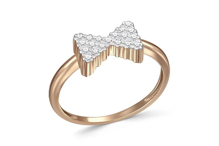 Кольцо Бантик из красного золота с 19 фианитами